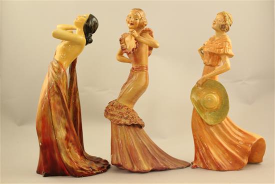 Three Wade Art Deco cellulose glazed figures of Helga, Cherry and Grace, 1930s, 24.5 - 25.5cm